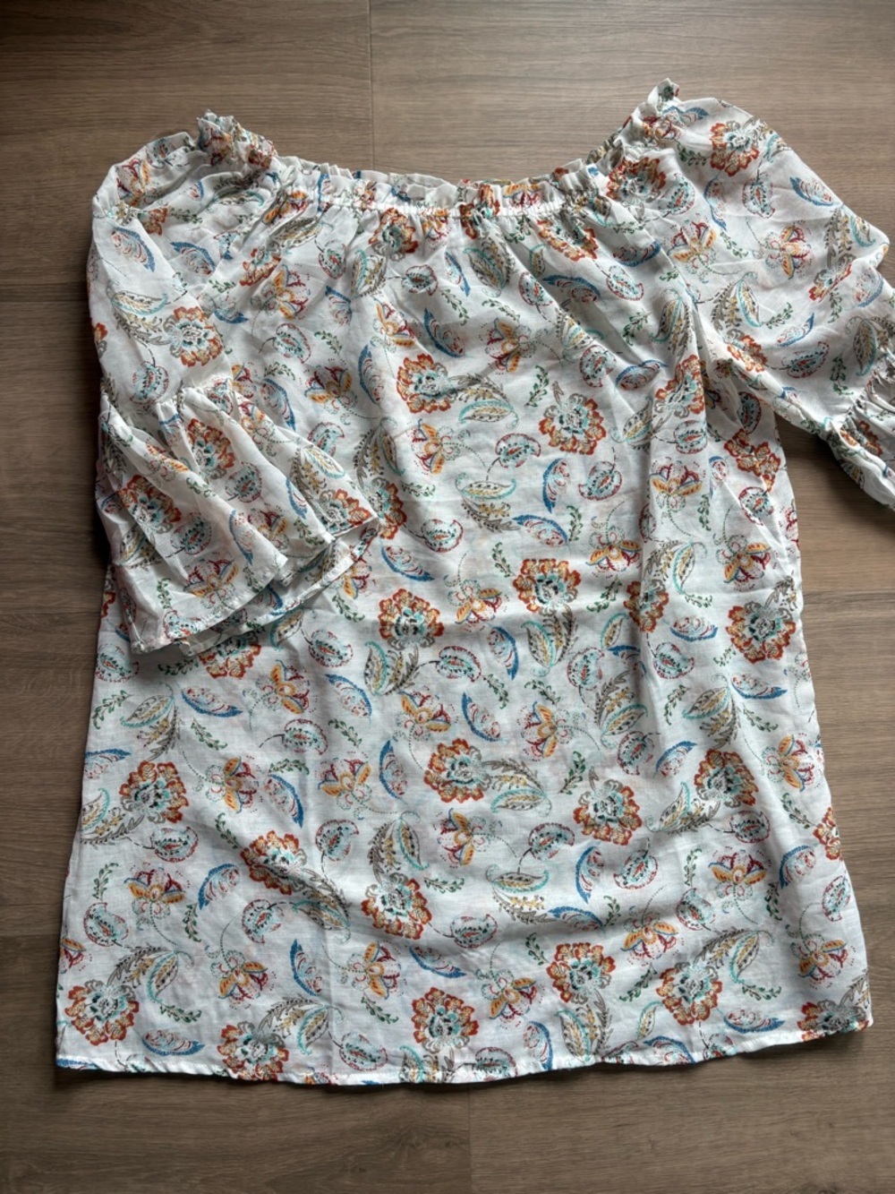 Sheer Floral Paisley Off-Shoulder Tunic- size M